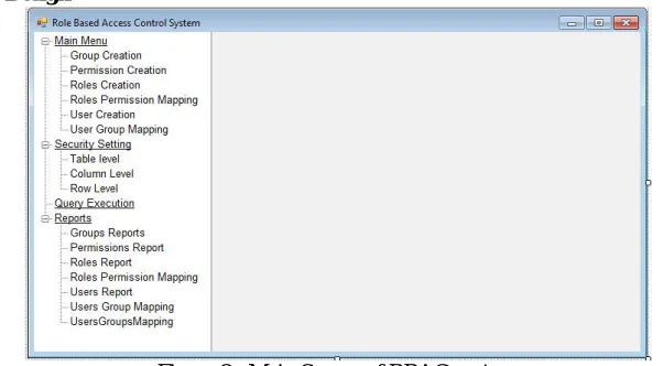 Figure 2.  Main Screen of RBAC system  