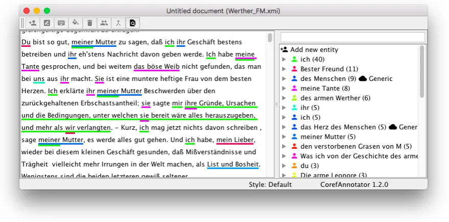 Figure 1: Screenshot of the annotation tool, showing the text left and the annotated entities on the right