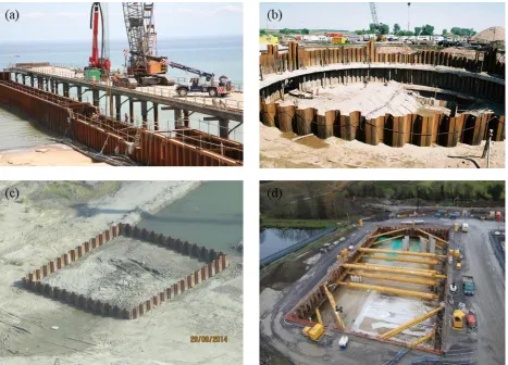 Fig. 1.1 Cofferdam shapes: (a) long-narrow; (b) circular; (c) square; (d) rectangular 