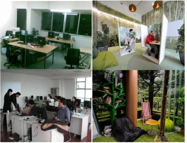 Figure   1.1.   Different   settings   of   creative   and   non-­‐creative   space:   left   column   -­‐   One   limited   location   and   one   restricted   way   of   engaging   that   cannot   trigger   positive   emotions