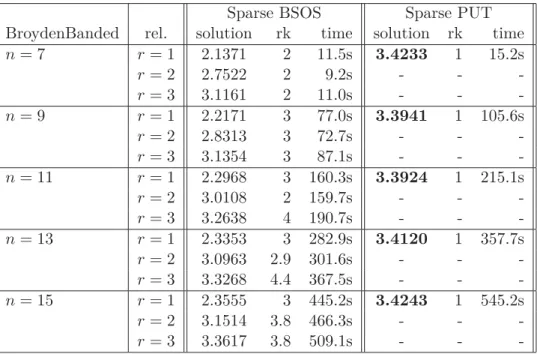 Table 2.9: Comparison Sparse BSOS (s = 3) and Sparse PUT on the Broyden Banded Function