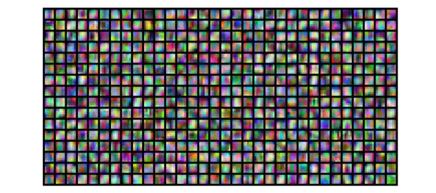 Fig. 8: All 512 kernels of the first layer of our CKN-raw architecture. 888990 9192 1 3 4 5128256512123568101210−110−21020−4Pooling sizeOutputsSub-patch sizeGradient bins Sigma (quantile)