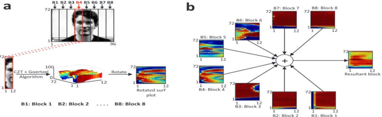 Fig. 6 Proposed method (a) Diagram illustrating the division of an image into blocks and processing of each block