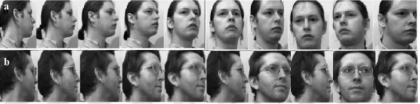 Fig. 2. (a) Sample for different poses of one subject contained in the Shefﬁeld face multi-view database used in our experiment; (b) Sample for different poses of another subject contained in the Shefﬁeld face multi-view database used in our experiment.