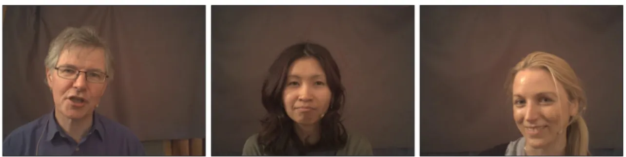 Fig. 6 Example images from the SEMAINE database portraying three subjects from Session 46 (left), 82 (middle), and 94 (right)