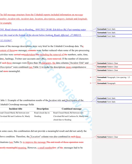 Table 1: Example of the combination results of the For Peer Review OnlyIncident title and Description of the 