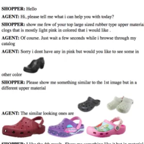 Figure 1: Example of a user-agent interaction inthe fashion domain. In this work, we are inter-ested in the textual response generation for a userquery