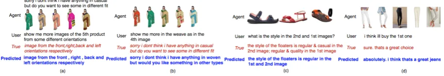Figure 4: Examples of predictions using M-HRED–attn (5). Recall, we are focusing on generatingtextual responses