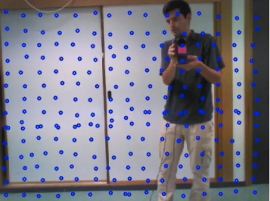 Fig. 3: The audio-visual training dataset contains sound sources emitted by a loud-speaker that correspond to sound directions materialized by image locations (marked as blue circles).