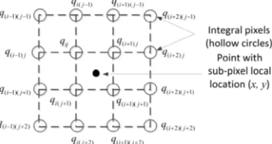 Fig. 1. Illustration of 4 × 4-pixel grid for calculation of 16 interpolation coefficients.