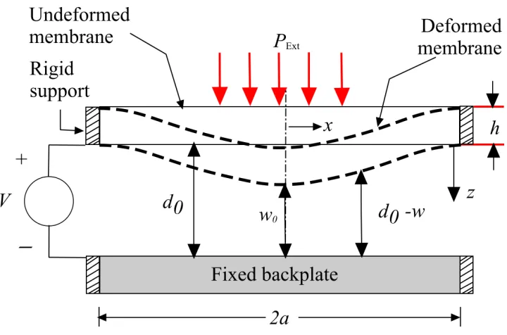 Figure 3.1.  Basic Structure of a Capacitive Sensor with a Square Membrane   