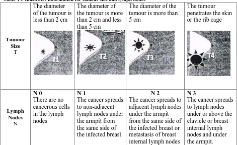 Table 4-3 Illustrates information for tumour size and lymph nodes The diameter The diameter of The diameter of the 