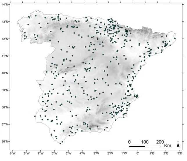 Figure 1. Spatial distribution of Tmax and Tmin series  (1981-2010) 
