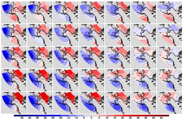 Fig. 3   Self-organizing map of synoptic weather patterns in a region  focused on Alaska