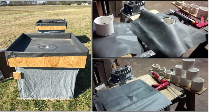 Figure 2-3 a) Control roof. b) PVC slip coupling and square liner pieces pre-and post-assembly  