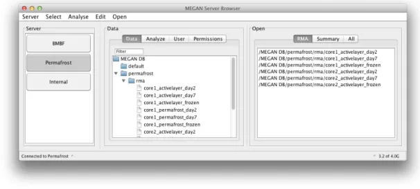 Figure 5.7: The Server Browser: On the left one chooses, adds or edits MEGAN- Server instances