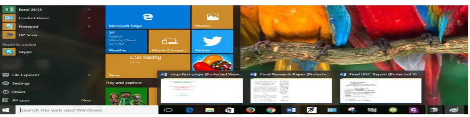 Fig 7 : Windows 10 Taskbar open with group windows The basics, of course, are the same