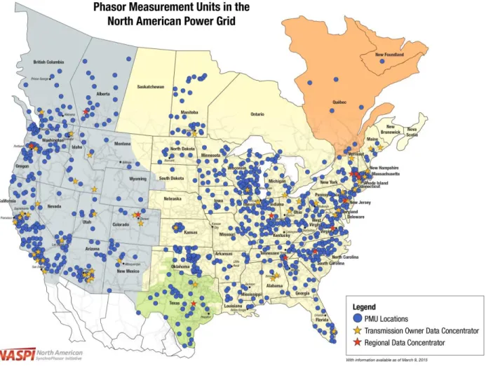 Figure 1.2: PMU deployment in North American power grid [8] 