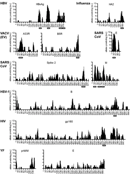 FIG 6 Computer prediction of potential CD4� T cell epitopes from envelope proteins of different viruses