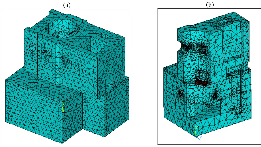 Figure 2. Finite Element Model of Primary Shield Structure. (a) Full Model, and (b) Model for NE Quadrant