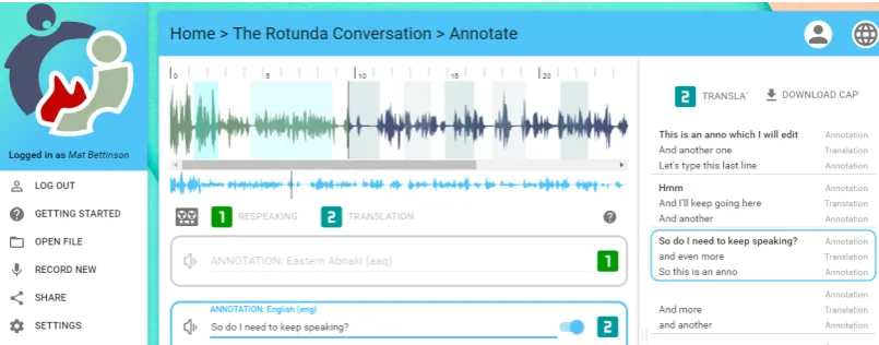 Figure 1: Aikuma-NG beta transcription web app, available from the Chrome Web Store