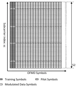 Figure 2.3 DSRC transmission packet format (time vs. frequency domain grid) 