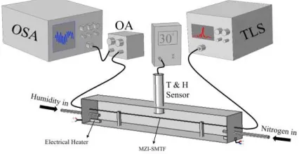 Fig. 2. Experimental set-up for measurement of changes in RH using differentMZI-STFM waist-diameters.