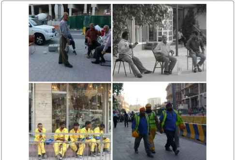 Fig. 8 Spatial practice of migrant labourers in the Al Asmagh Street—various forms of space appropriation