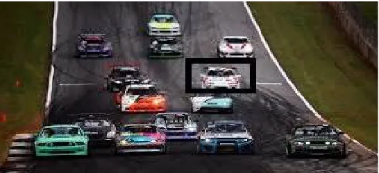 Fig. 1. Example of clutter in video. Target object (shown with black square) and other car in background are similar  in colour