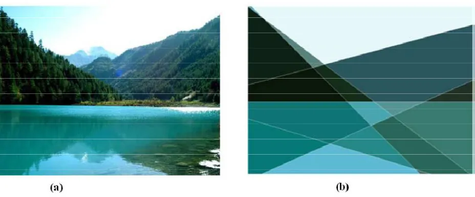 Fig 1. Example of line-based Cubism-like images created automatically in this study. (a) Source image