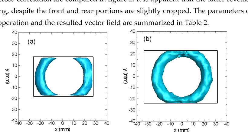 Fig. 2 Vortex ring returned by 3D LSM (a) and 3D cross-correlation (b), the ring is represented by isosurface of the 