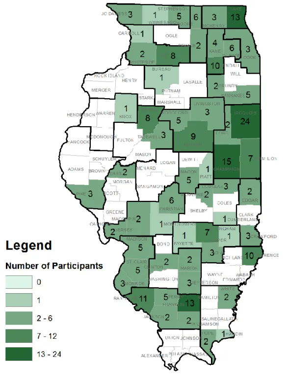 Figure 2. Survey Participation by County. This figure illustrates the number of survey  participants in each county