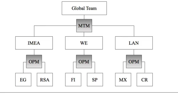 Figure 1. An approximate illustration of the structure of cross-national cooperation systems in the case  company 