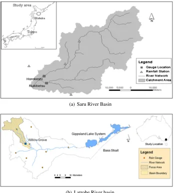 Fig. 4 Study areas in the a the Saru River basin and b Latrobe River Basin
