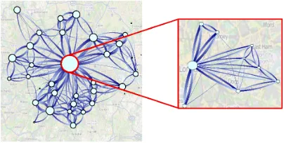 Fig. 10. Interactive change of level of detail for spatial aggregates. Anaggregate (red circle) can be semantically zoomed into.