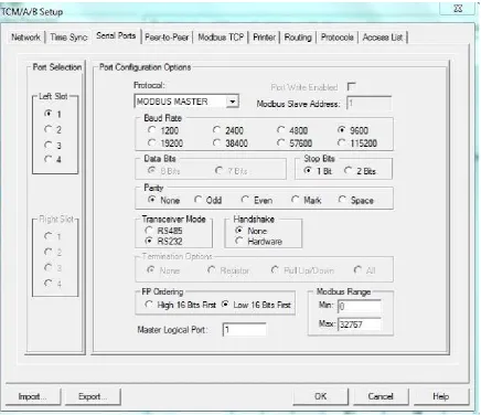 Figure 3.2 Example Screen TCM Serial Port Configuration 
