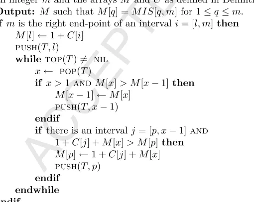 Figure 2: Pseudo-code for a simple Θ(ACCEPTED MANUSCRIPTn2) time and Θ(n) space algorithm for computing the cardinality ofa circle graph’s maximum independent sets.