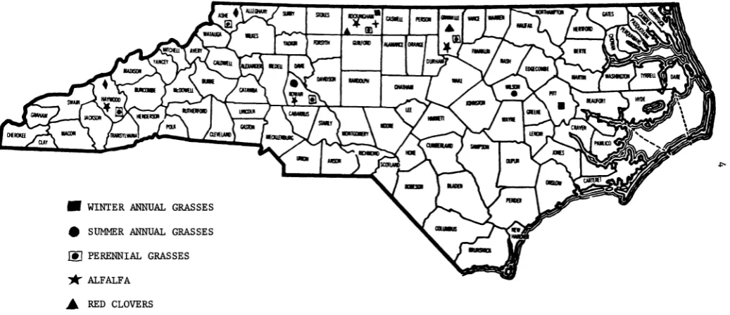 FIGURE 1 - LOCATIONS OF 1978 FORAGE VARIETY TESTS