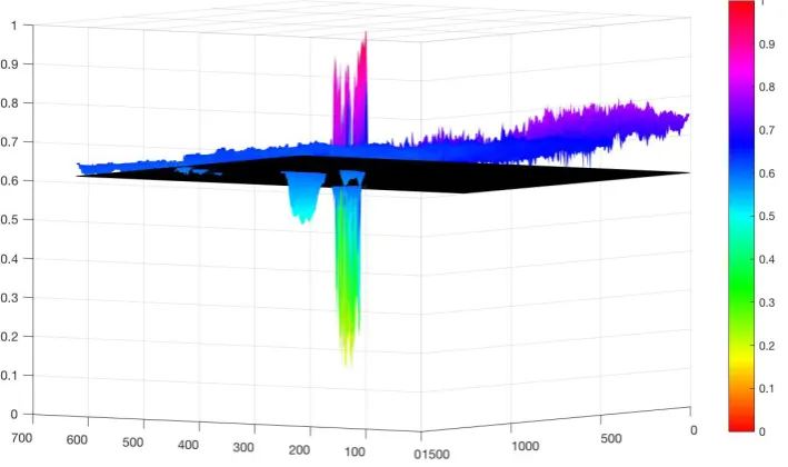 Figure 5.7: 3D surface model depicting dark patches of water being falsely detected.