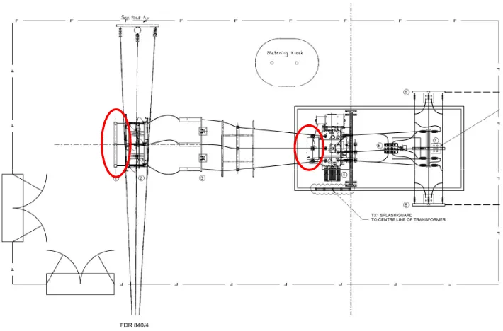 Figure 4-12 Case Study 2 - Surge Arrester Locations (Plan View) (Essential Energy 2016d) 