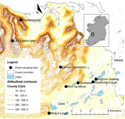 Figure 1. Location of Rockforest Lough and other pollen sampling sites mentioned in the text.