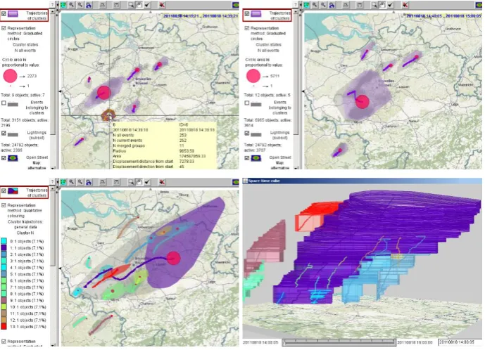 Fig. 1. Top: two screenshots of the map display showing the situations in different time inter-vals