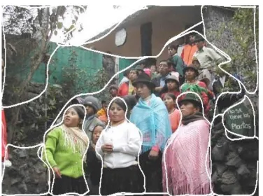 Figure 2:Image textual description:“About 20kids in traditional clothing and hats waiting onstairs