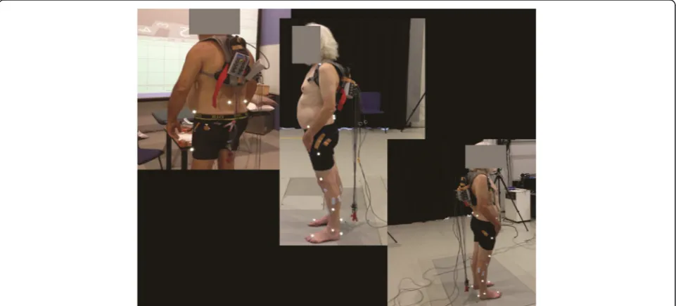 Fig. 2 Participant getting ready to commence walking. Legend: A participant standing in the relaxed stance position, after reflective markerswere attached