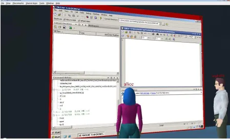 Figure 1.2: The image above gives us a glimpse of the wonderland world. We can see two avatarsstanding in front of the screen with the matlab exercise.