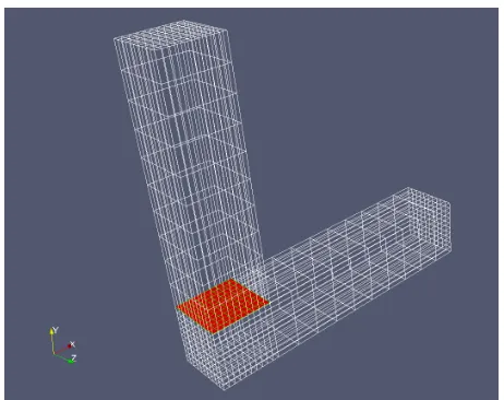 Figure 4.1: View of mesh and baﬄes in red