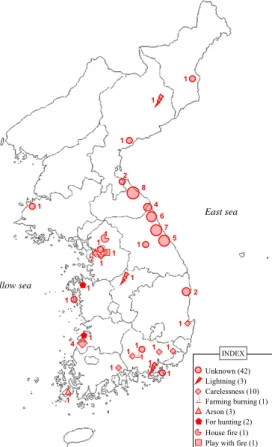 Figure 4. Distribution of forest fires in Joseon Dynasty.