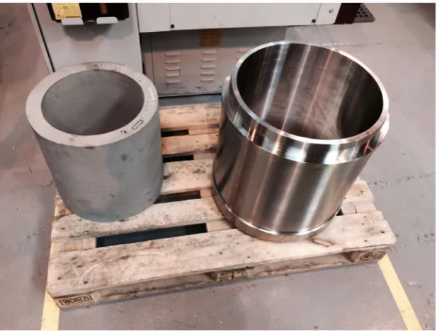 Figure 6. centrifugal casting blank (left), semi-finished valve cage (right).