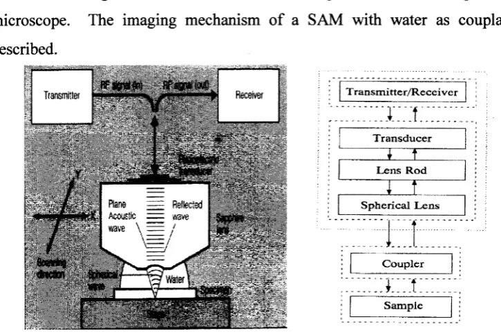 Figure 4.1.1-1 Imaging mechanism of SAM. (Figure from “Scanning Acoustic Microscopy”)