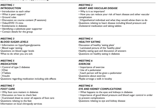 Table 3: Content of peer support meetings